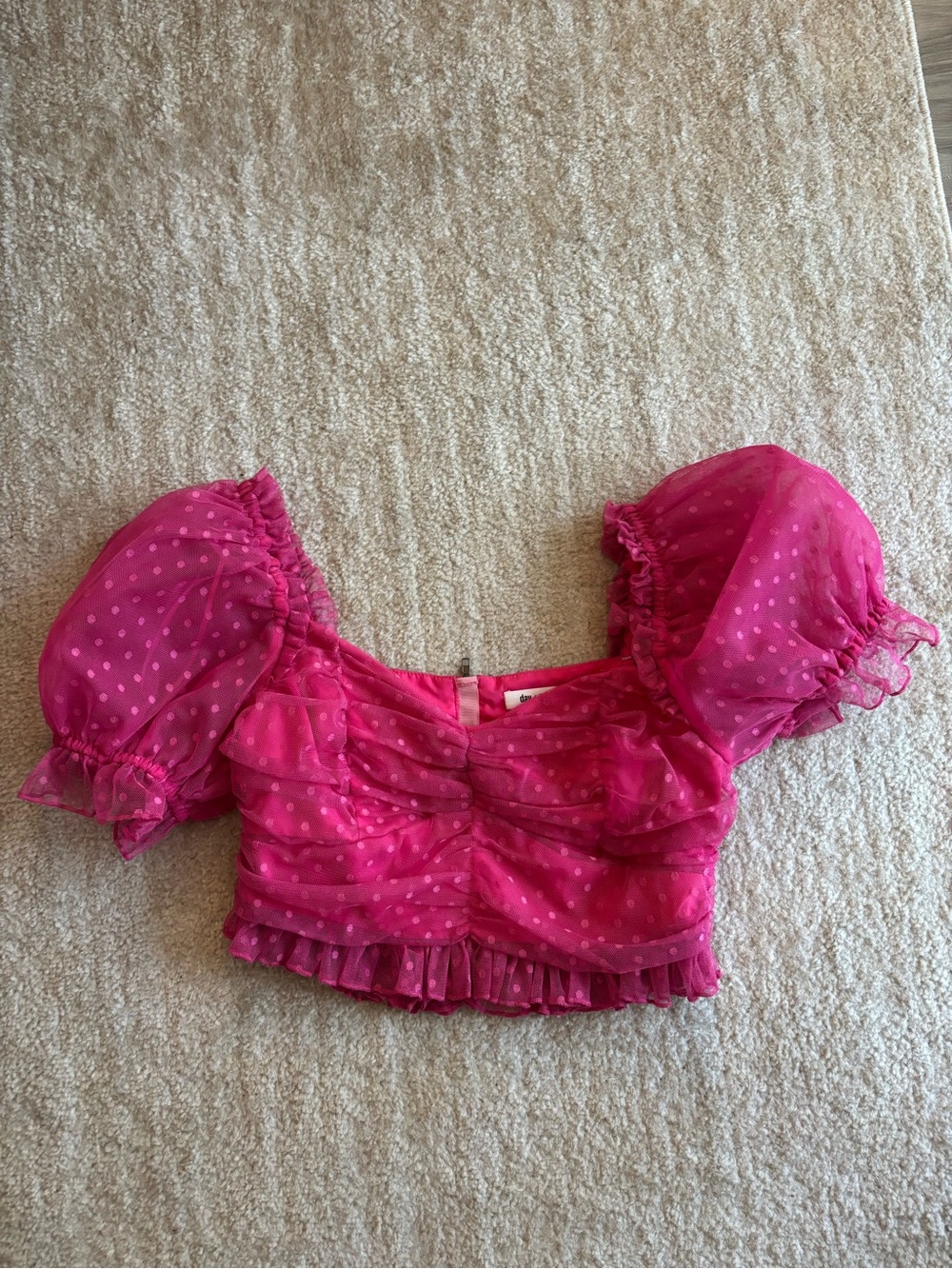 Pink Puff-Sleeve Ruched Crop Top